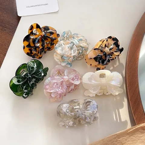 Butterfly Shape Hair Claw Clips Elegant Acetate Marble Tortoiseshell Texture Shark Clips For Women Girls Styling Accessories