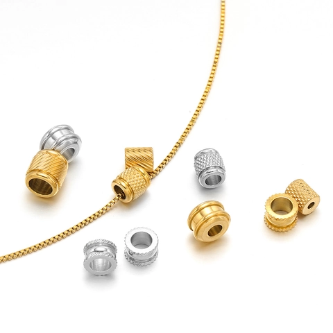 Stainless Steel Spacer Beads Twill Mesh Texture Cylinder Tube For DIY Jewelry Making Bracelets Necklaces Metal Charms