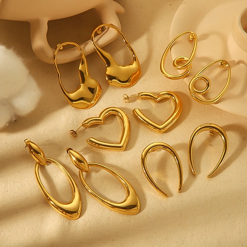 Boucles D'oreilles Géométriques Irrégulières En Acier Inoxydable Plaqué Or 18 Carats Minimalistes Chic Pour Femmes