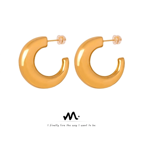 Titanium Steel Chunky C-Shape Hoop Earrings For Women Gold Plated Minimalist Geometric Irregular Hoop Earrings Jewelry