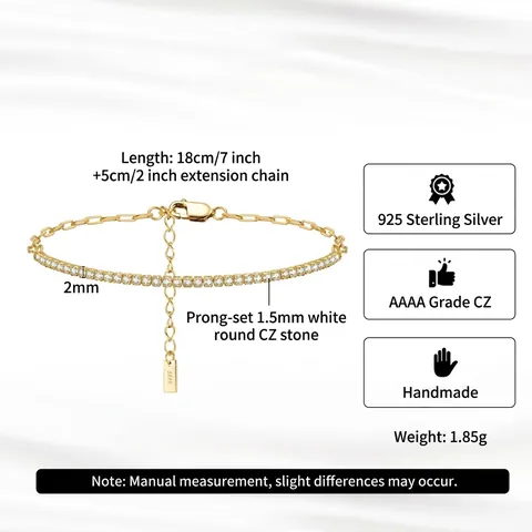 925 Sterling Silver Bracelet Half Tennis Half Paperclip Link Chain With Round Zircon For Women Simple Elegant Jewelry