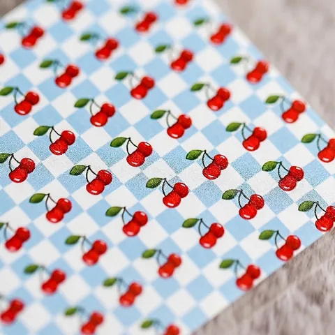 Pegatinas De Uñas 5D Adhesivas Cuadros Fresa Cereza Patrón De Frutas Ultra Delgado Gingham DIY Decoración De Manicura Para Mujeres