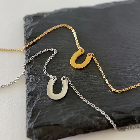 Collar Con Colgante De Herradura Titanio Acero Inoxidable Chapado En Oro 18K Geométrico En Forma De U Minimalista Mujeres
