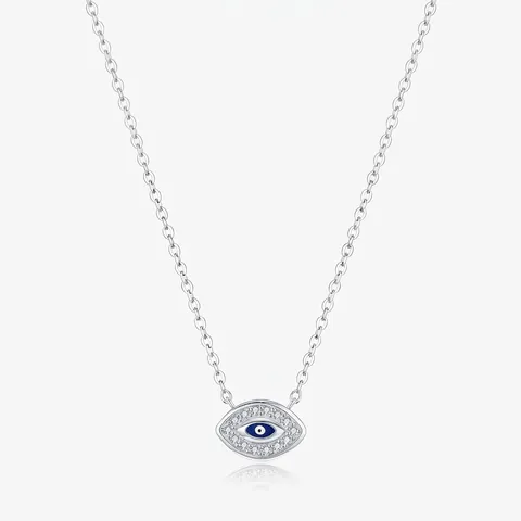 925 Sterling Silver Evil Eye Necklace With Blue Enamel And Cubic Zirconia Minimalist Good Luck Jewelry For Women