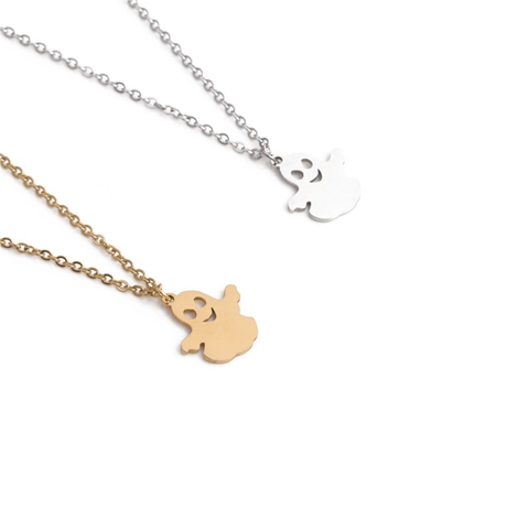 Cute Ghost Pendant Necklace Stainless Steel Hollow Out Spirit Jewelry For Halloween Party Gift