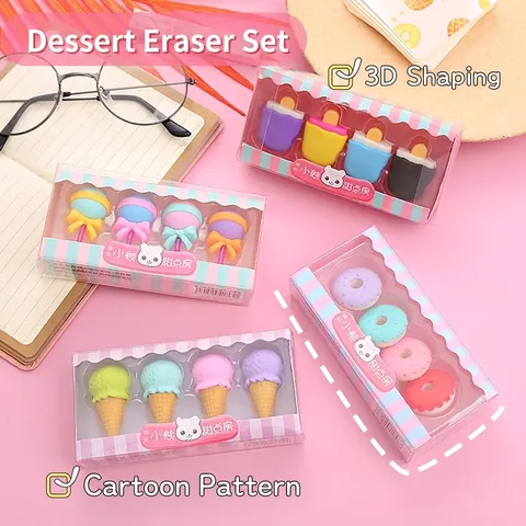 Gommes En Forme De Dessert Mignonnes Caoutchouc TPR Dessin Animé Sucette Donut Glace Papeterie Pour Enfants Étudiants École Bureau