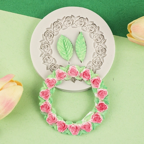 Rose Girlande Blumen Kranz Silikonform Für Kuchendekoration Schokolade Fondant Backen DIY Harz Handwerk Rund