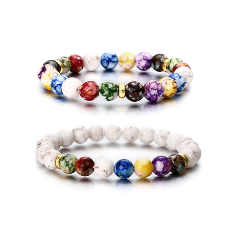 Natural Stone Beaded Bracelet Volcanic Lava Colorful Chakra Energy Yoga Healing Jewelry Elastic For Women Men