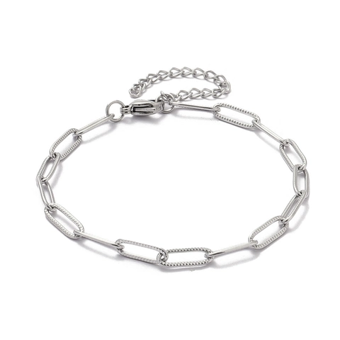 Stainless Steel Paperclip Chain Bracelet Embossed Cross Link Adjustable Jewelry For Women Fashion Commuting Simple