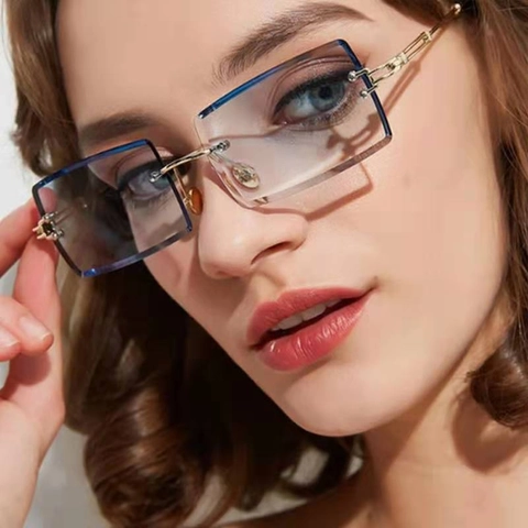 Occhiali Da Sole Rettangolari Senza Montura Montatura In Metallo Lenti Sfumate Stile Retro Punk Moda UV400