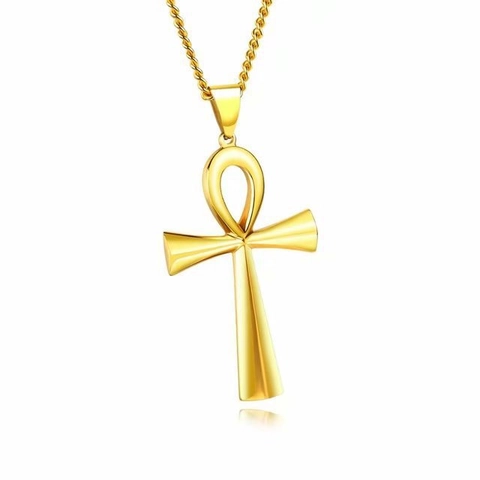 Vintage Stainless Steel Ankh Cross Pendant Necklace For Men Women Gold Silver Black Plated Ethnic Hip Hop Jewelry Gift