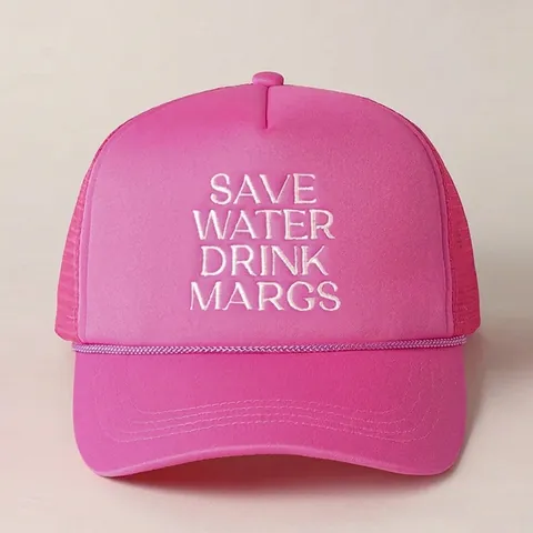 Save Water Drink Margs Trucker Hat Mesh Baseball Cap Polyester Foam Front Curved Brim Retro Sun Hat For Women Men