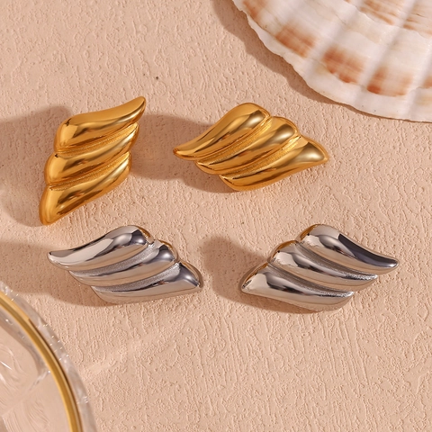 Pendientes de Botón de Acero Inoxidable con Forma de Ala Geométrica para Mujer Bañados en Oro 18K Joyería de Moda Minimalista