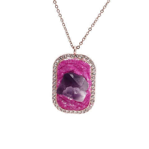 Collana Con Ciondolo In Pietra Di Ametista Grezza Con Catena In Acciaio Inossidabile Lega Strass Cuore Cristallo Naturale
