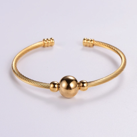 Pulsera De Cable De Acero Inoxidable Torsido Brazalete Abierto Con Cuentas Joyería Ajustable Minimalista Para Mujer