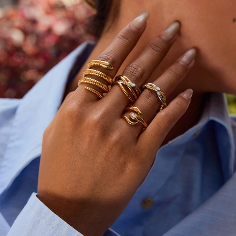 Δαχτυλίδι Φίδι Από Ανοξείδωτο Χάλυβα Χρυσό Ασημί Δίχρωμο Κόσμημα Αδιάβροχο Υποαλλεργικό Κομψό Κόσμημα Ζώων Για Γυναίκες