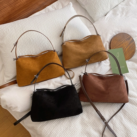 Borsa A Spalla Vintage In Camoscio Da Donna Grande Capacità Retro Hobo Borsa Sottobraccio Con Chiusura In Metallo Elegante