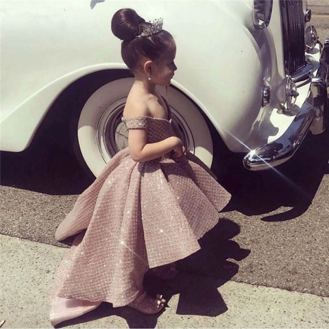 Abito Da Principessa Bambina Paillettes Pizzo Matrimonio Formale Festa Performance Coda Lunga Senza Maniche Lusso