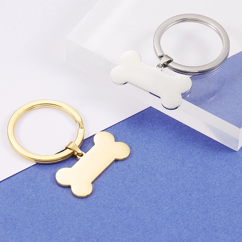 Colgante De Hueso De Perro Llavero Acero Inoxidable 304 Pulido Espejo Placa En Blanco Accesorio De Joyería DIY