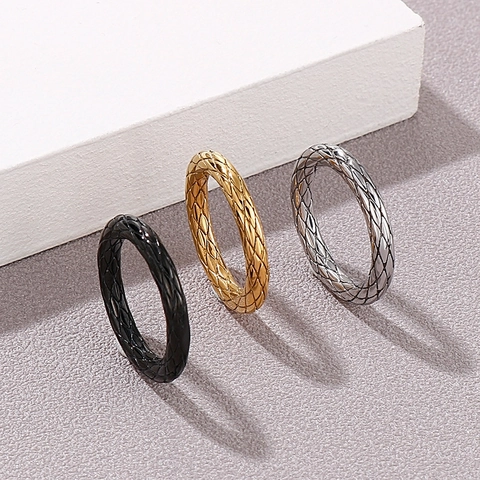 Anillo De Acero Inoxidable Con Patrón De Rejilla Tejida Acolchada Anillo Geométrico Retro Para Hombres Mujeres