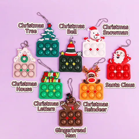 Natale Pop It Fidget Giocattolo Portachiavi Silicone Push Bubble Antistress Babbo Natale Pupazzo Di Neve Renna Albero Regalo Bimbi