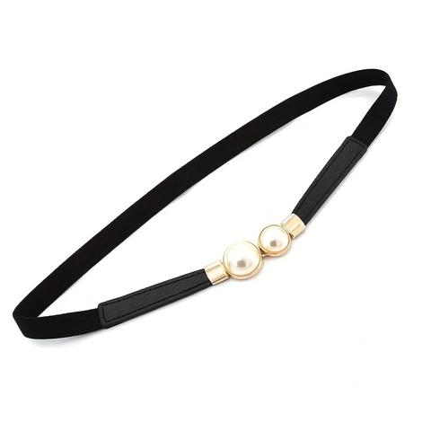 Cintura a Corsetto Elastica Vintage da Donna Con Fibbia in Metallo e Perla Artificiale Cintura Sottile Decorativa per Abito