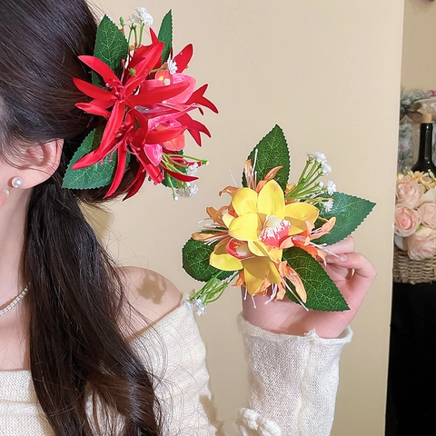 Stoff Blumen Haarklammern Künstliche Orchidee Hawaii Stil Entenschnabel Clip Elegantes Urlaub Haar Accessoire Für Frauen