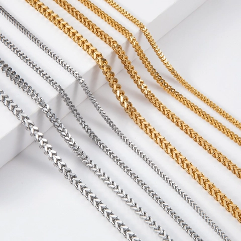 Hip Hop Stainless Steel Franco Chain Necklace Four Sided Milled Woven Wheat Chain For Men Women Gold Silver Punk Jewelry