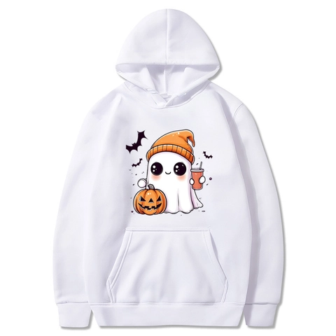Halloween Hoodie Sweatshirt Polyester Long Sleeve Drawstring Kangaroo Pocket Cartoon Ghost Pumpkin Print Novelty Casual