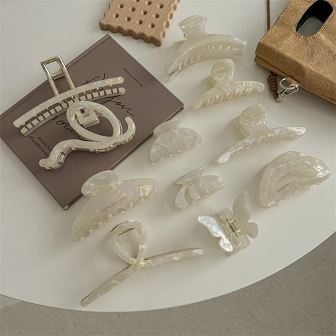 Hair Claw Clips Acetate Acrylic Pearlescent Mermaid Finish French Style Elegant Nonslip For Women Girls Hair Accessories