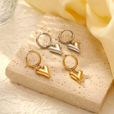 Herz Anhänger Hoop Ohrringe Vergoldet Edelstahl Für Frauen Minimalistisch Mode Europäischer Stil Elegante Schmuck