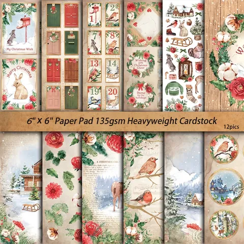 Papel De Material De Tema De Navidad Vintage Papel De Fondo Para DIY Scrapbooking Junk Journal Artesanía Invierno Reno Floral