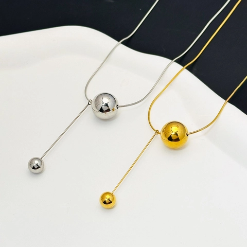 Minimalistische Titanstahl Halskette Mit Doppel-Kugel Anhänger Für Damen Gold Silber Schlangenkette Modeschmuck Geschenk
