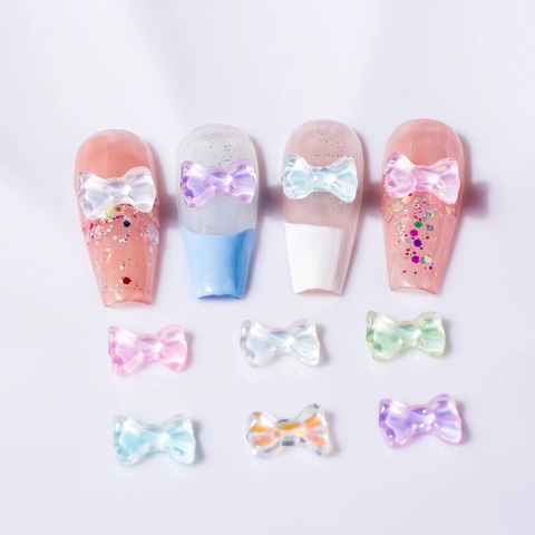 Amuletos De Arte De Uñas De Lazo Joyas De Resina Iridiscente Aurora Para Decoración De Manicura DIY Estilo Dulce