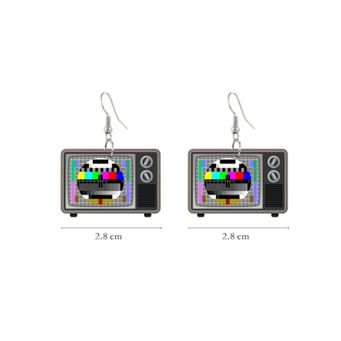 Retro TV Earrings Acrylic Color Test Pattern Simulation Nostalgic Handmade Novelty Funny Jewelry Women