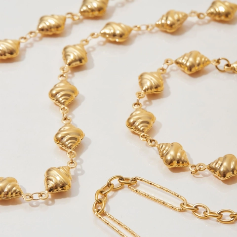 Collar Pulsera de Acero Inoxidable Chapado en Oro 18K Cruasán Francés para Mujer Joyería Minimalista Pan Impermeable