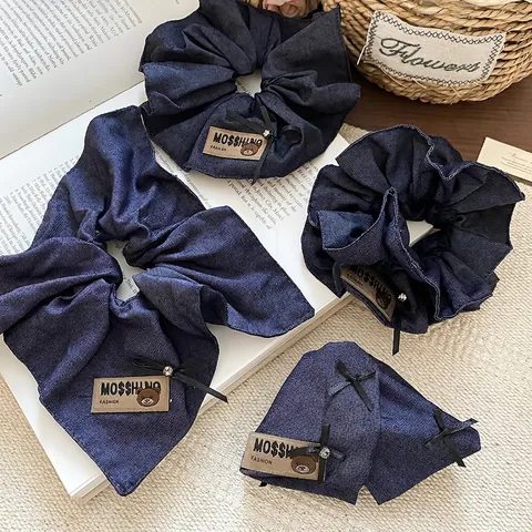 Denim Jeans Stoff Haarkralle Und Scrunchies Schleife Strass Koreanischer Stil Mode Kopfschmuck Für Damen