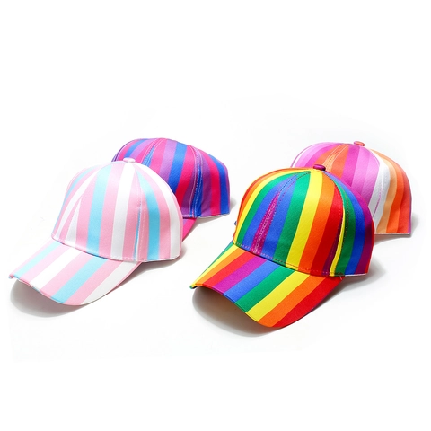 Cappello Da Baseball A Righe Arcobaleno Poliestere Colorato Protezione Solare Visiera Curva Casual Regolabile Moda