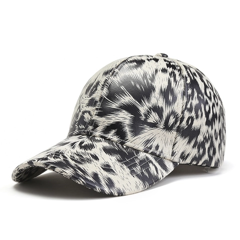 Berretto da Baseball alla Moda con Stampa Leopardata per Donna Uomo in Pelle Sintetica Effetto Consumato Cappello Parasole Vintage