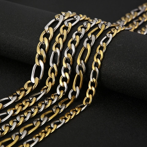 Collar De Cadena Figaro Para Hombre Acero Inoxidable 316L Hip Hop Streetwear Bicolor Eslabón Cubano Joyería De Moda