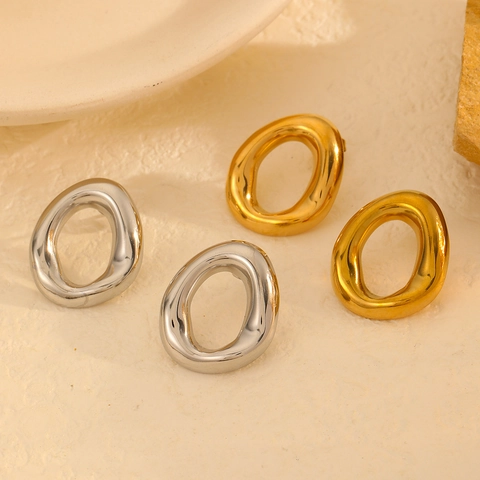 Stainless Steel Irregular Organic Hoop Earrings 18K Gold Plated Minimalist Liquid Metal Style Jewelry For Women