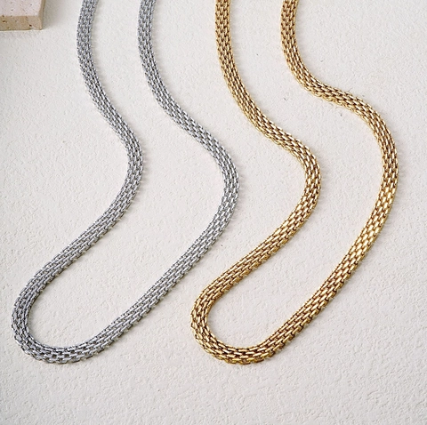 Collana a Catena Intrecciata in Acciaio Inossidabile Vintage Francese per Uomo Donna Minimalista Placcata Oro Argento Gioielli