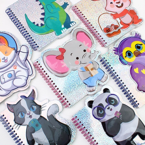 Spiralnotizbuch Laser Glitzer Cover Cartoon Tierform PVC Blasenaufkleber Tagebuch Für Schüler Kinder
