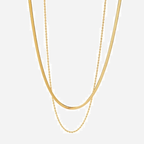 Double Layer Necklace Stainless Steel Snake Chain And Twist Rope Chain Vintage Style For Women Waterproof Hypoallergenic