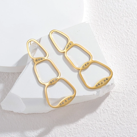 Pendientes Geométricos de Acero Inoxidable Minimalistas para Mujer Chapados en Oro de 18K Pendientes Colgantes Calados Irregulares Joyas de Strass
