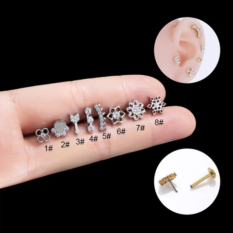 Orecchino In Titanio G23 Cartilagine Gioielli Piercing Labret Push Pin Senza Filettatura Fiore Cavo Zampa D'orso Stella