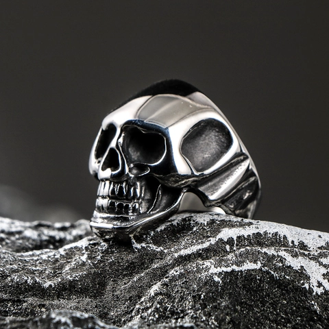 Vintage Gothic Skull Ring For Men Titanium Steel Punk Rock Hip Hop Halloween Jewelry Polished Heavy Metal Biker Band Ring