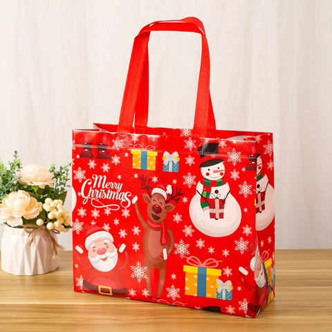 Christmas Gift Bags Laminated Non-Woven Fabric Tote Handheld Party Favors Santa Claus Patterns Holiday Reusable