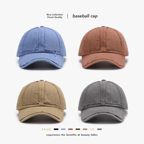 Casquette De Baseball En Coton Lavé Vintage Effet Usé Bord Effiloché Visière Courbée Ajustable Chapeau Soleil Rétro