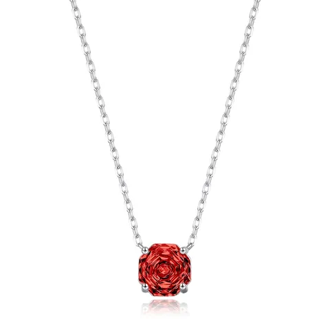 Elegante Collana Con Pendente In Zircone Granato Rosso Ottagonale Con Catena Per Clavicola In Argento Sterling 925 Per Donna